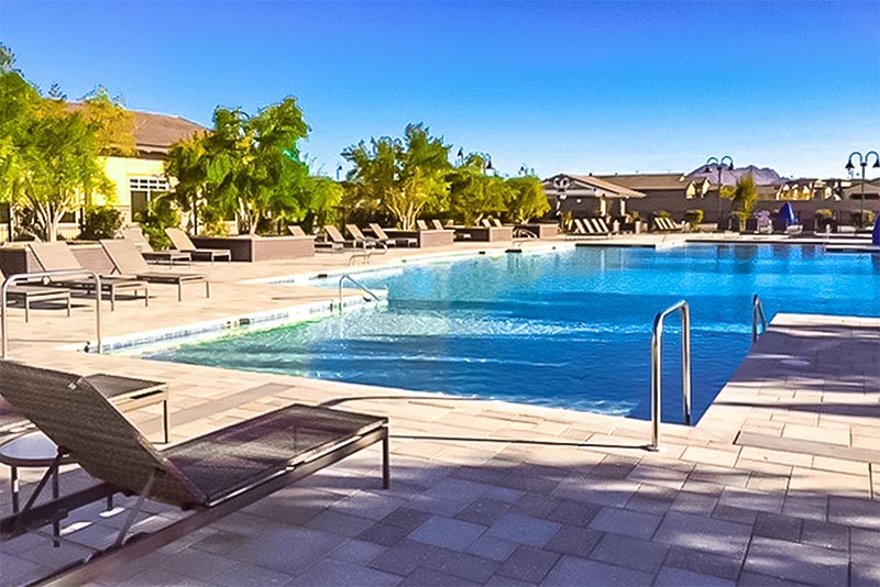 A pool with a patio in the Cadence community of Nevada