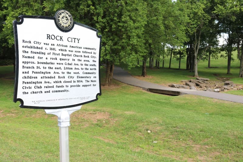 A sign in Inglewood Park memorializing Rock City. Photo by Sean M. Della Croce 