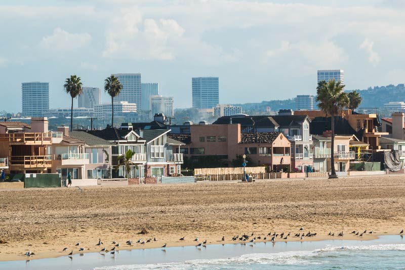 Homes on the beach in the Newport Beach area