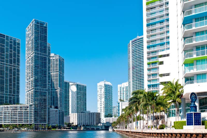 Condo buildings lining Miami's riverfront. 