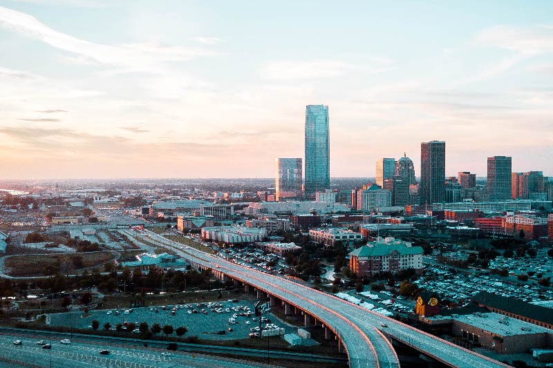 An aerial view of downtown Oklahoma City