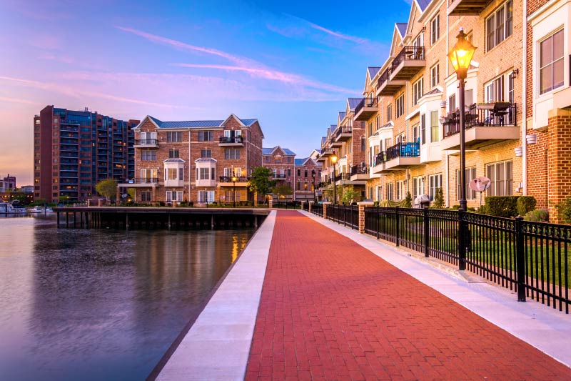 Homes along the Patapsco River in Canton, Baltimore. 