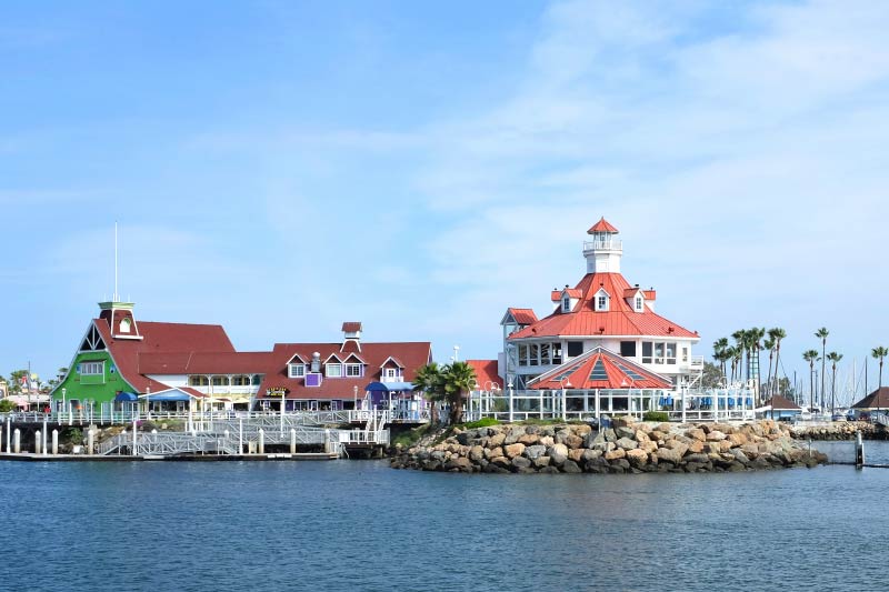 Shoreline Village in Rainbow Harbor. Shoreline village has a wide variety of shopping and dining options. 