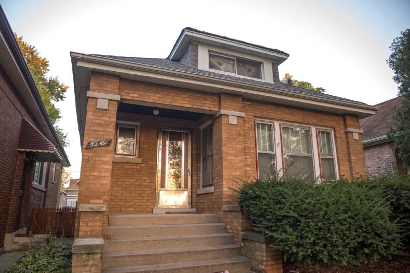 A close up of a Chicago bungalow