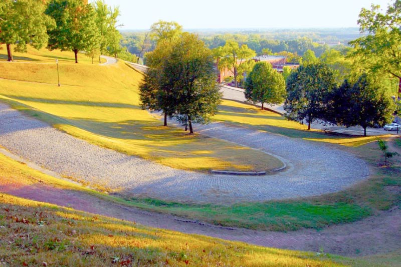 A curved path in Libby Hill Park. 