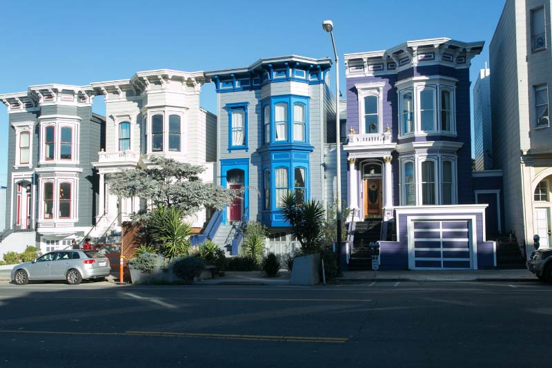 Single family row houses in The Mission, San Francisco. 