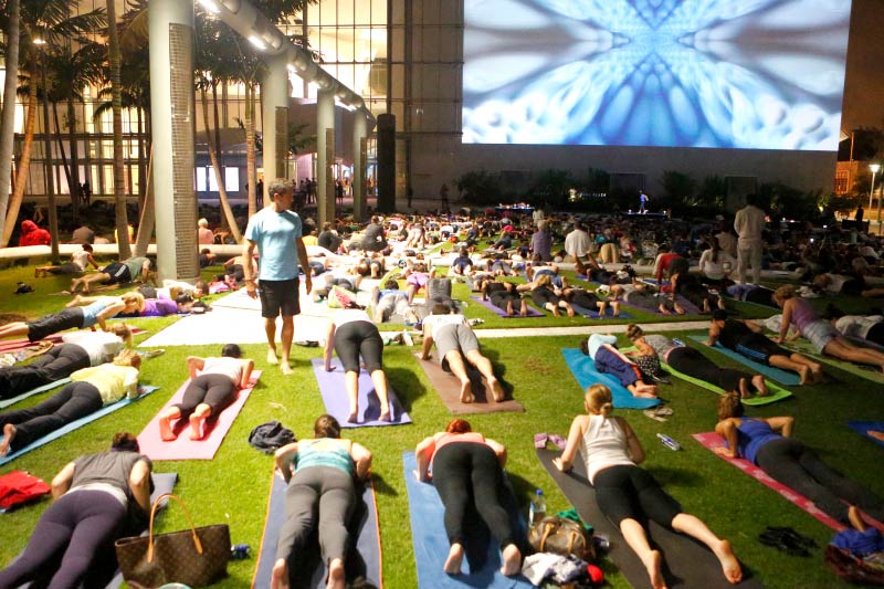People participating in Yoga Night at the New World Symphony 