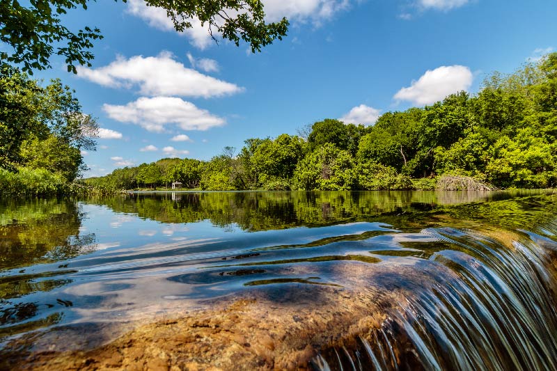 The San Gabriel River flowing through Georgetown Texas