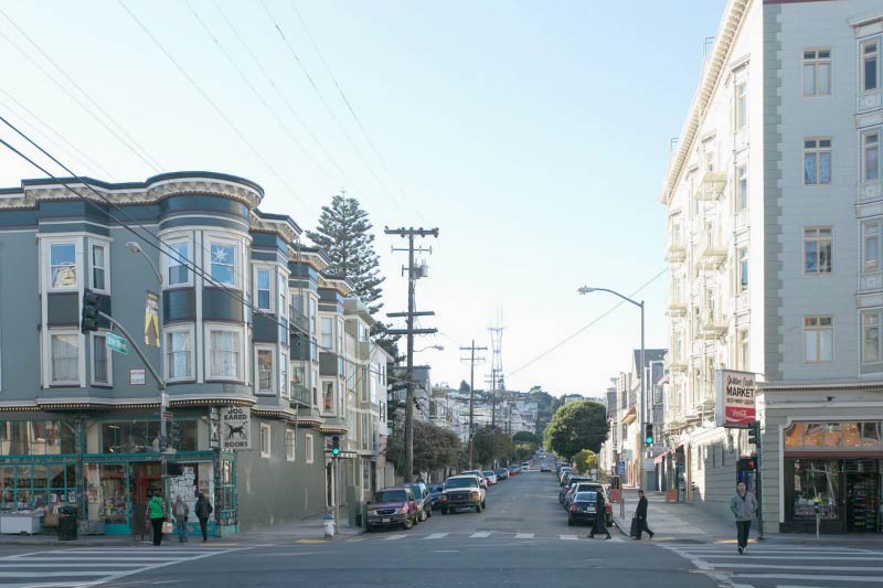 An intersection in the Mission District. 