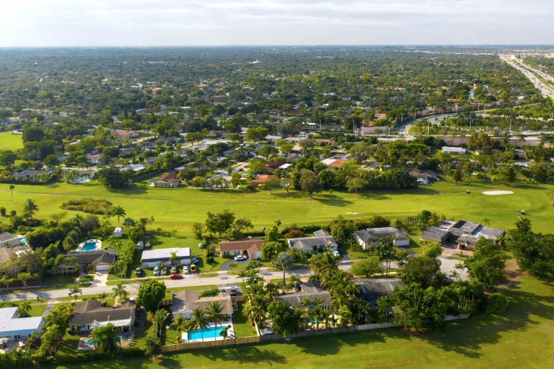 An aerial view above Kendall. 