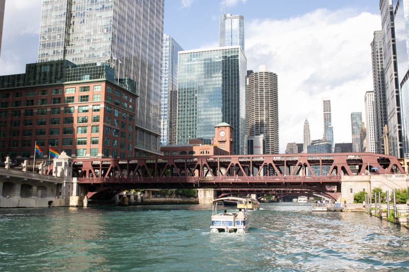 The Wells St. bridge crossing the Chicago River. 