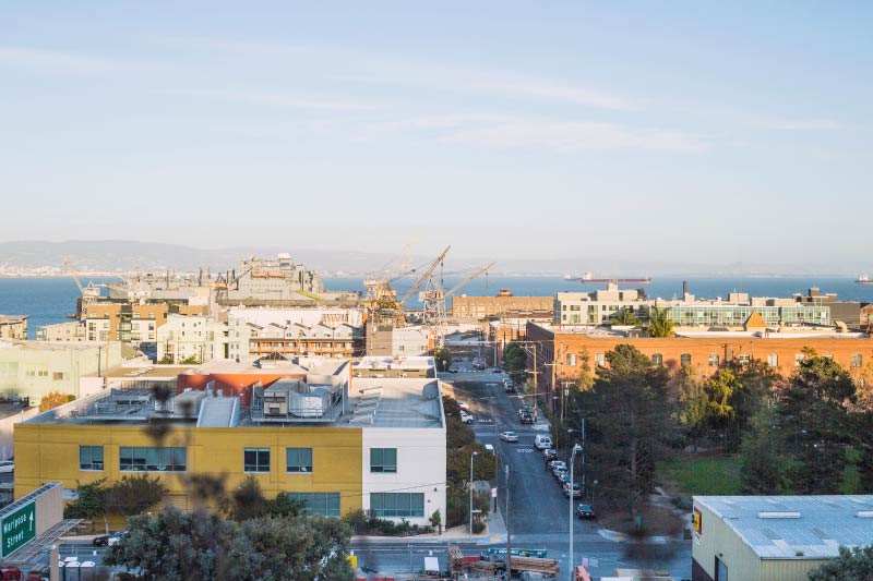 An aerial view of Dogpatch. 