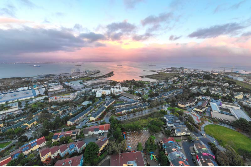 An aerial view of the Hunters Point neighborhood. 