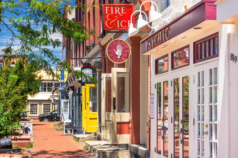 A main street in Fells Point, Baltimore. 