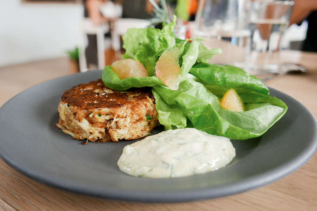 Crab cake and salad at Henrietta Red