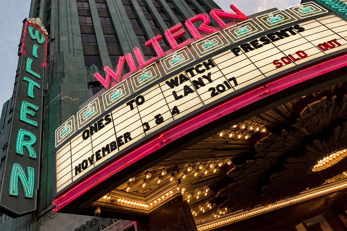 The marque at Wiltern in Koreatown in Los Angeles