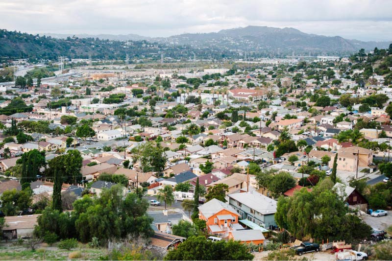 The densely populated residential area of Cypress Park. 