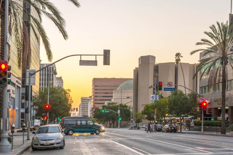 Wilshire Blvd. in Koreatown at dusk. 