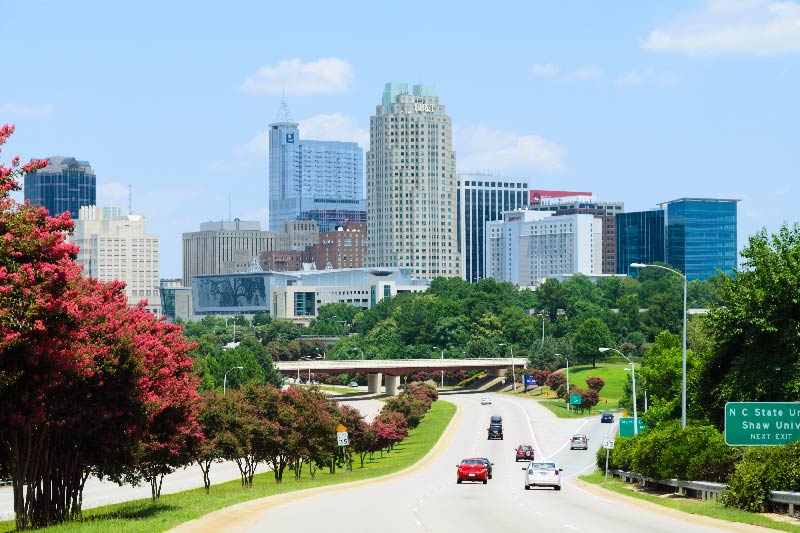 A view of downtown Raleigh from a highway