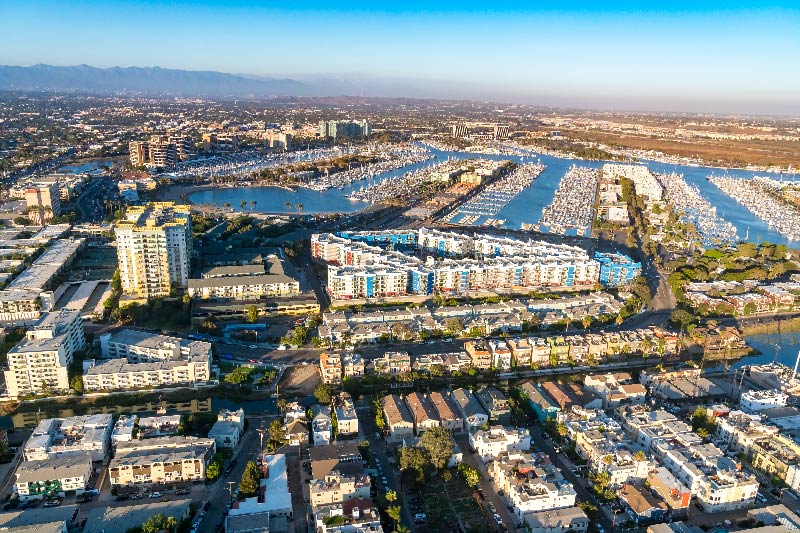 An aerial view overlooking Marina Del Rey