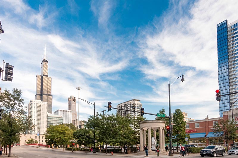 Greektown intersection in Near West Side Chicago