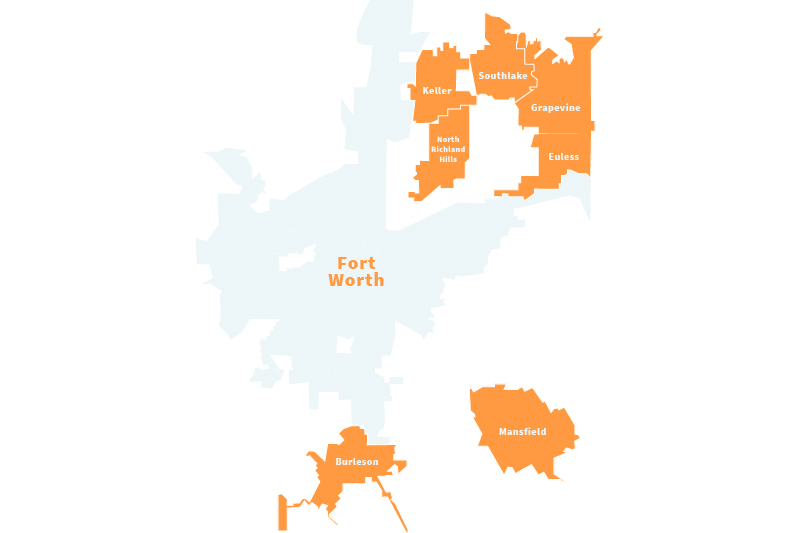 A map of Fort Worth suburbs. 