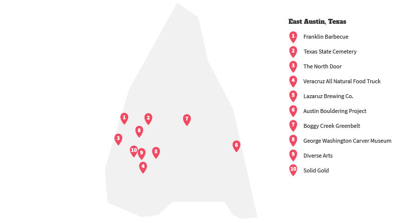 East Austin bucket list map