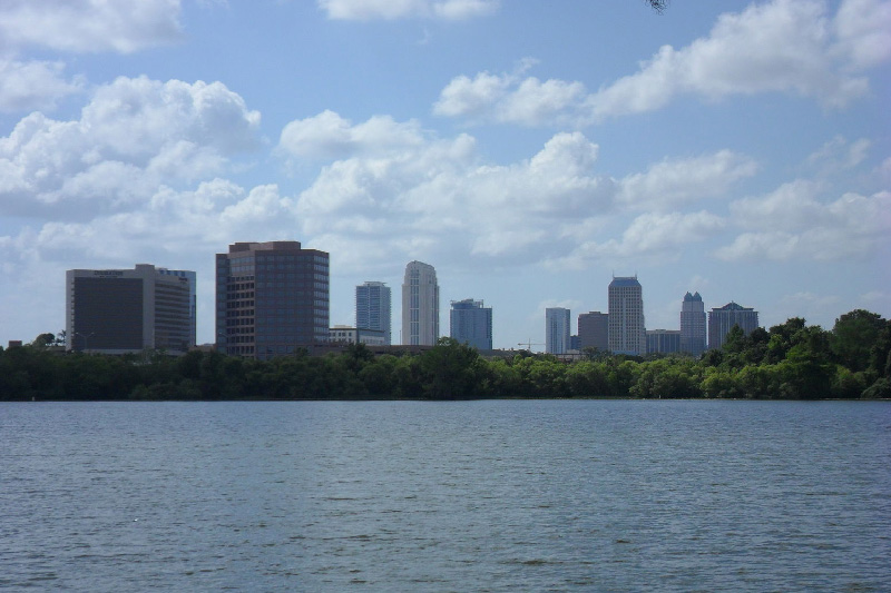 Skyline of Orlando, as seen from Lake Ivanhoe looking southeast