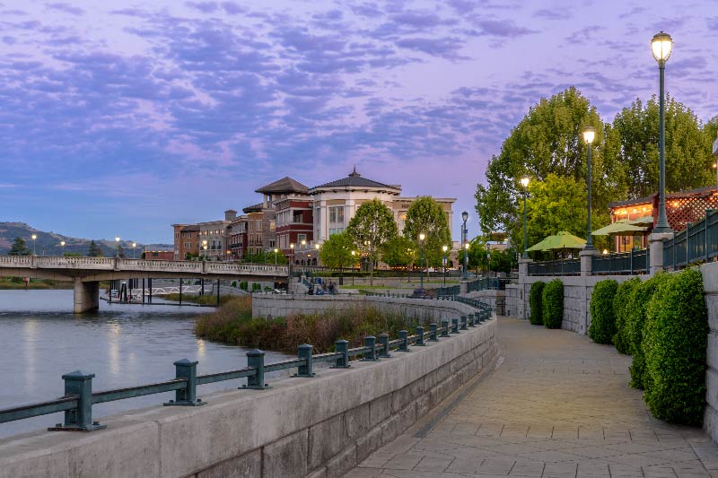 A walkway along the water in Napa City, California