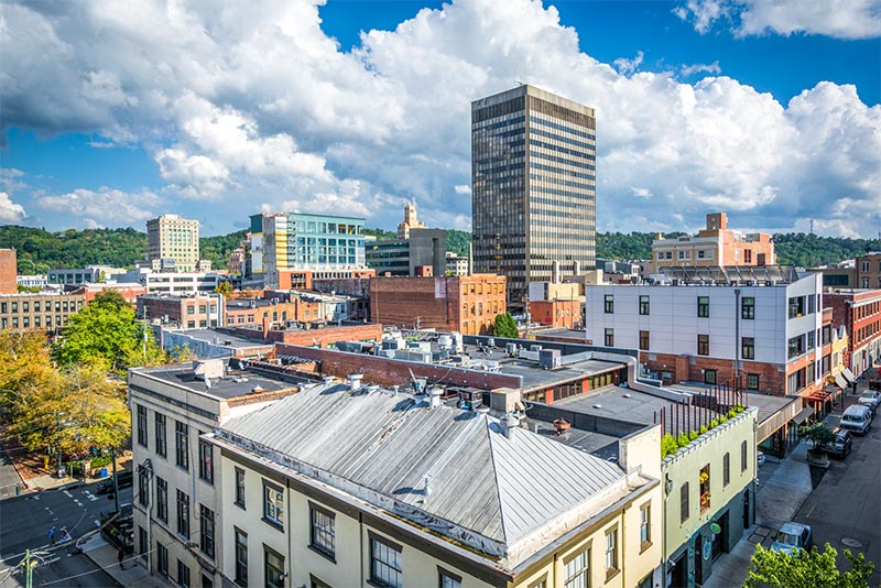 Medium-sized and high-rise buildings in the skyline of Asheville North Carolina