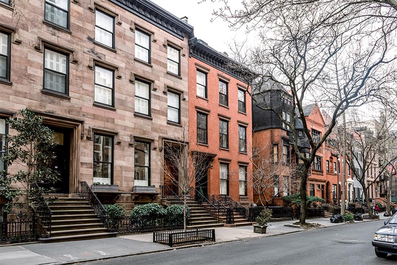 A row of homes on a street in Brooklyn Heights New York City