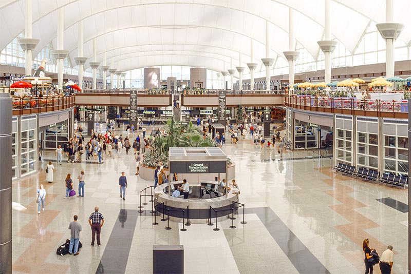 Commuters in Union Station in Denver, Colorado