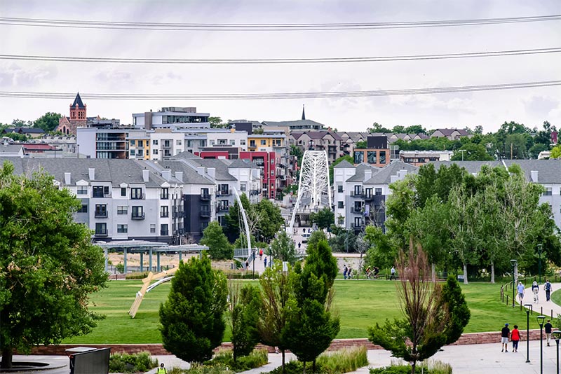 The Highlands neighborhood in Denver as seen from Downtown