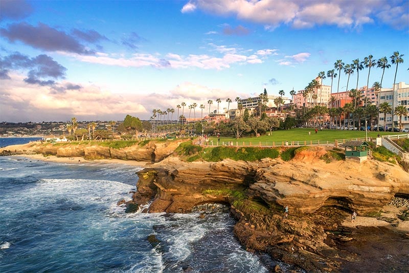 La Jolla coastline at sunset right outside San Diego California