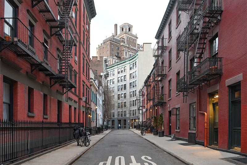 A narrow street in the West Village neighborhood in New York City