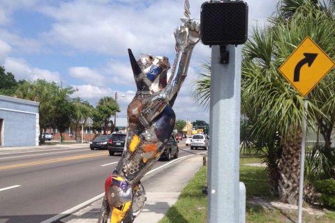 Cat sculpture off of a Tampa street.