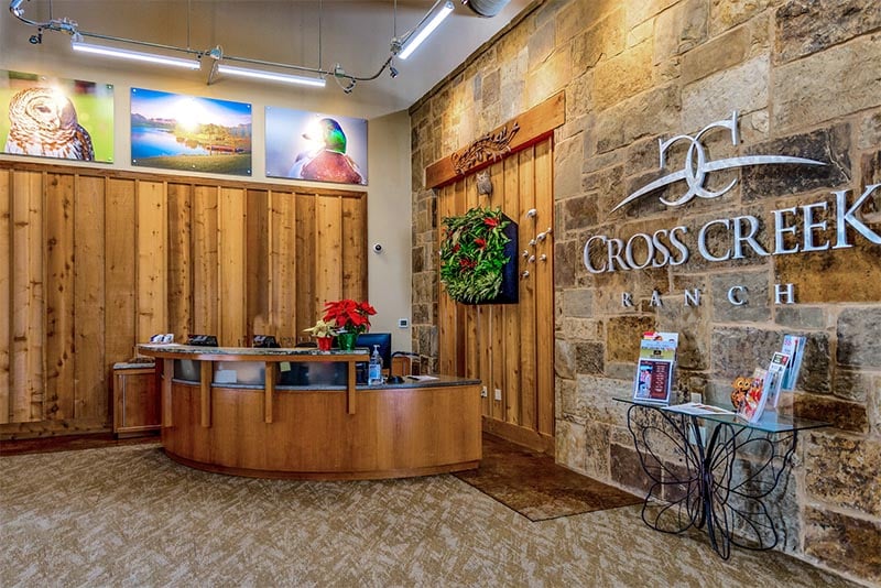 The indoor entrance area of the Cross Creek Ranch community in Texas