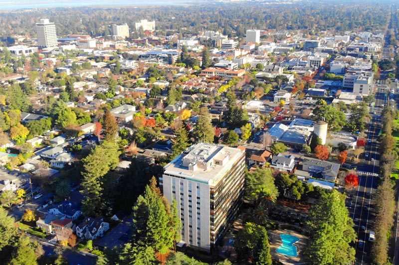 Aerial view of Downtown Palo Alto, California