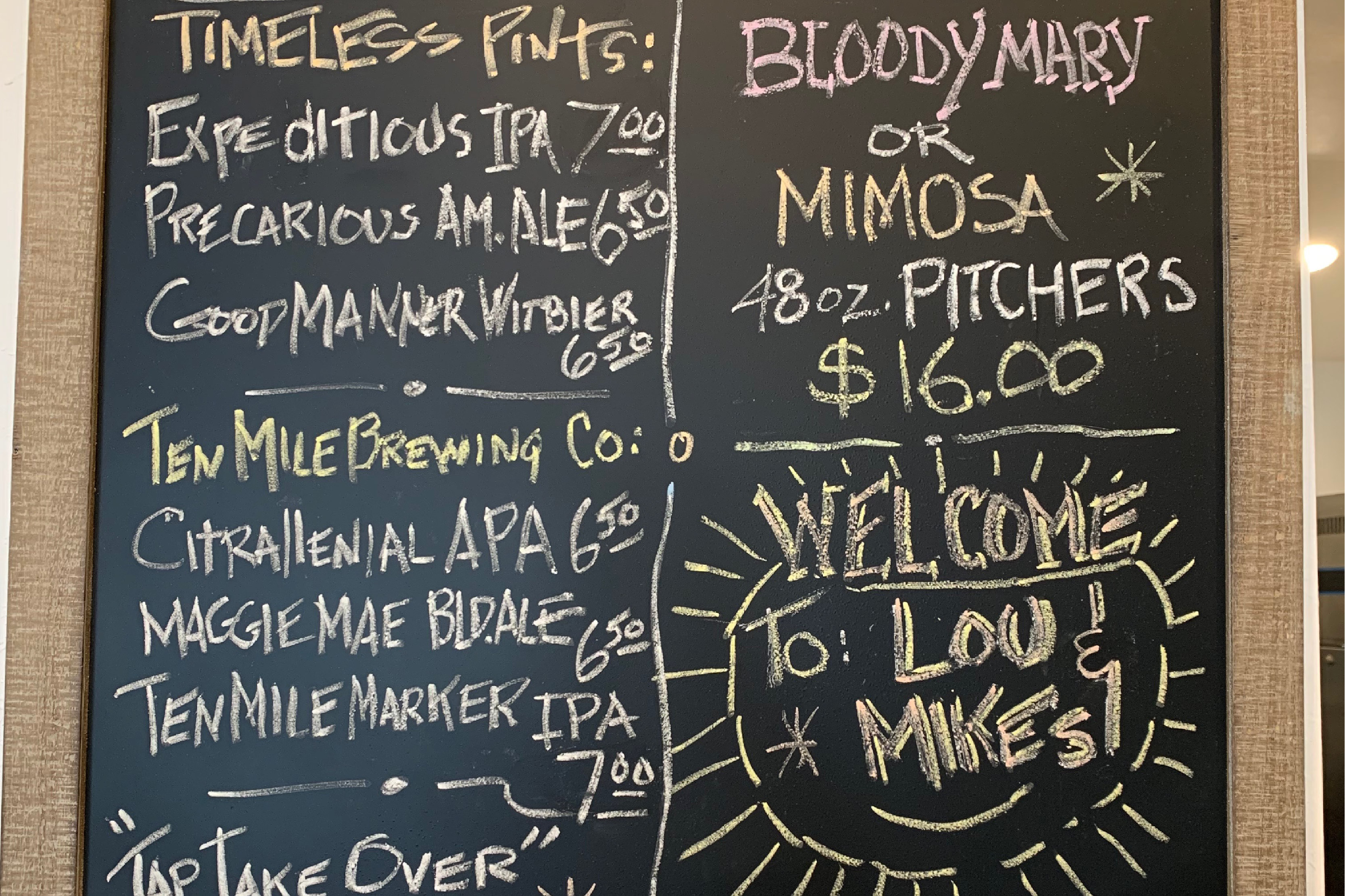 Lou and Mikes Menu Board