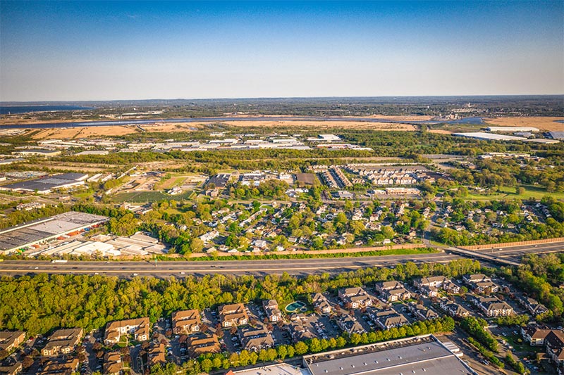 An aerial view of the scenery around Edison New York