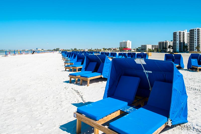 Cabanas along Fort Myers Beach on the west coast of Florida