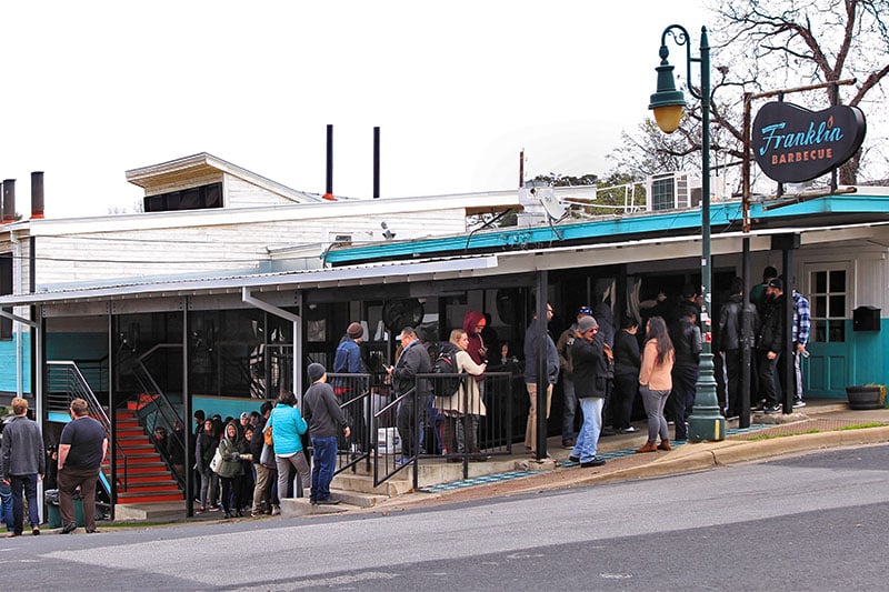 View of Franklin Barbecue, an iconic East Austin smokehouse joint.