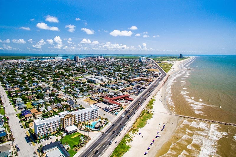 An aerial view of the city of Galveston Texas
