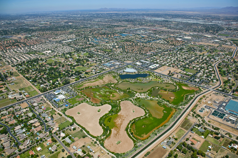 An aerial view of Gilbert, AZ