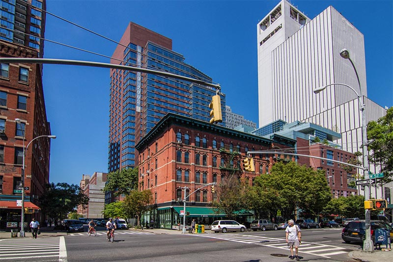 A busy intersection in Hell's Kitchen New York City