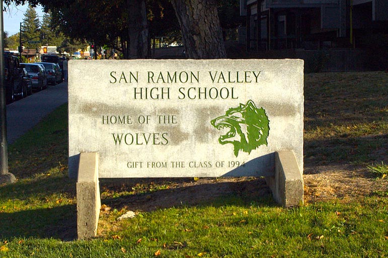sign of san ramon valley high school in neighborhood