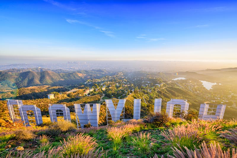 The Hollywood sign overlooking Los Angeles, California