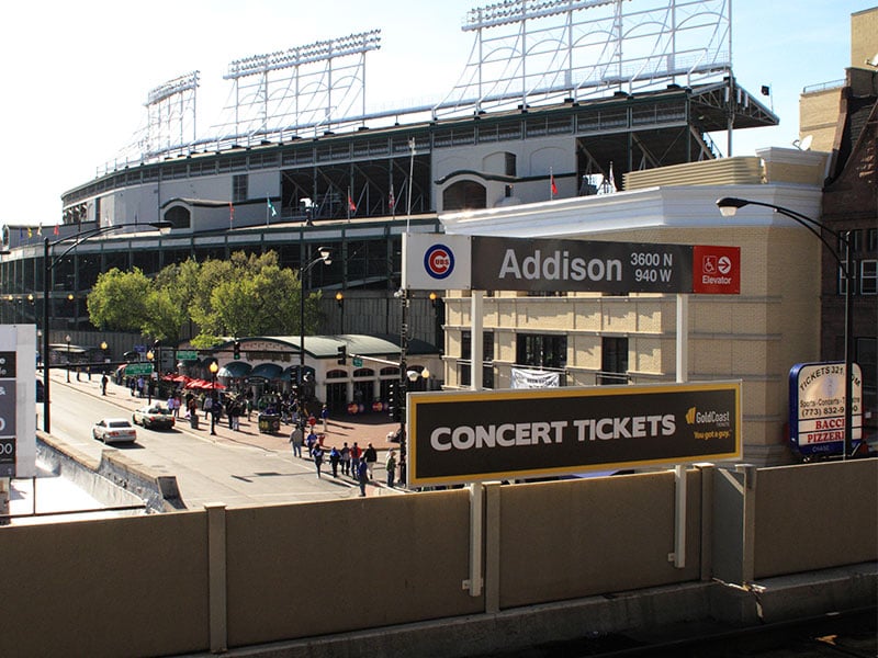The Addison Red Line stop at Wrigley Field in Chicago, Illinois