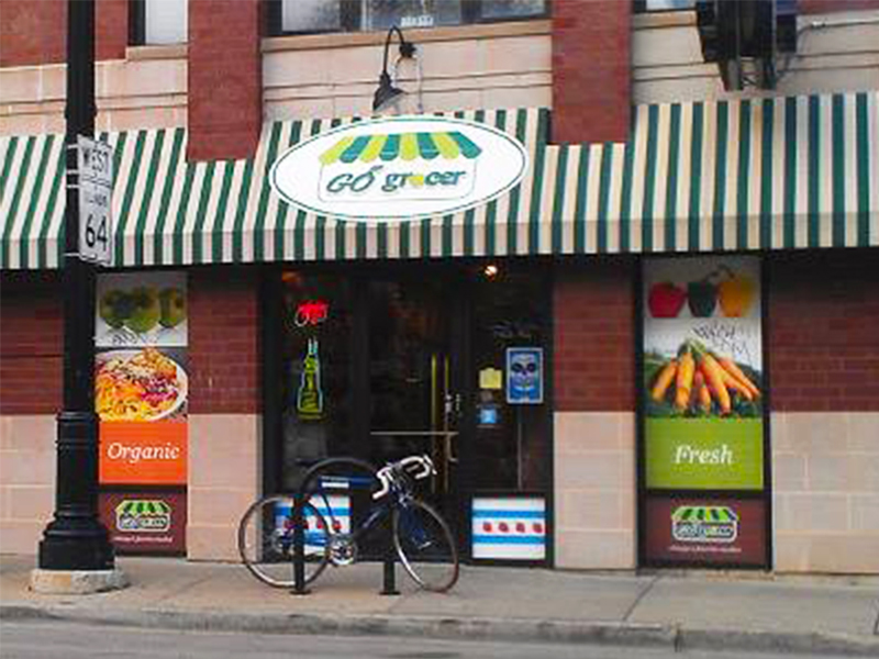 Exterior of Chicago grocery store, Go Grocer in Wicker Park.