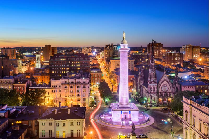 A historic monument in the Mt Vernon neighborhood of Baltimore, Maryland. 